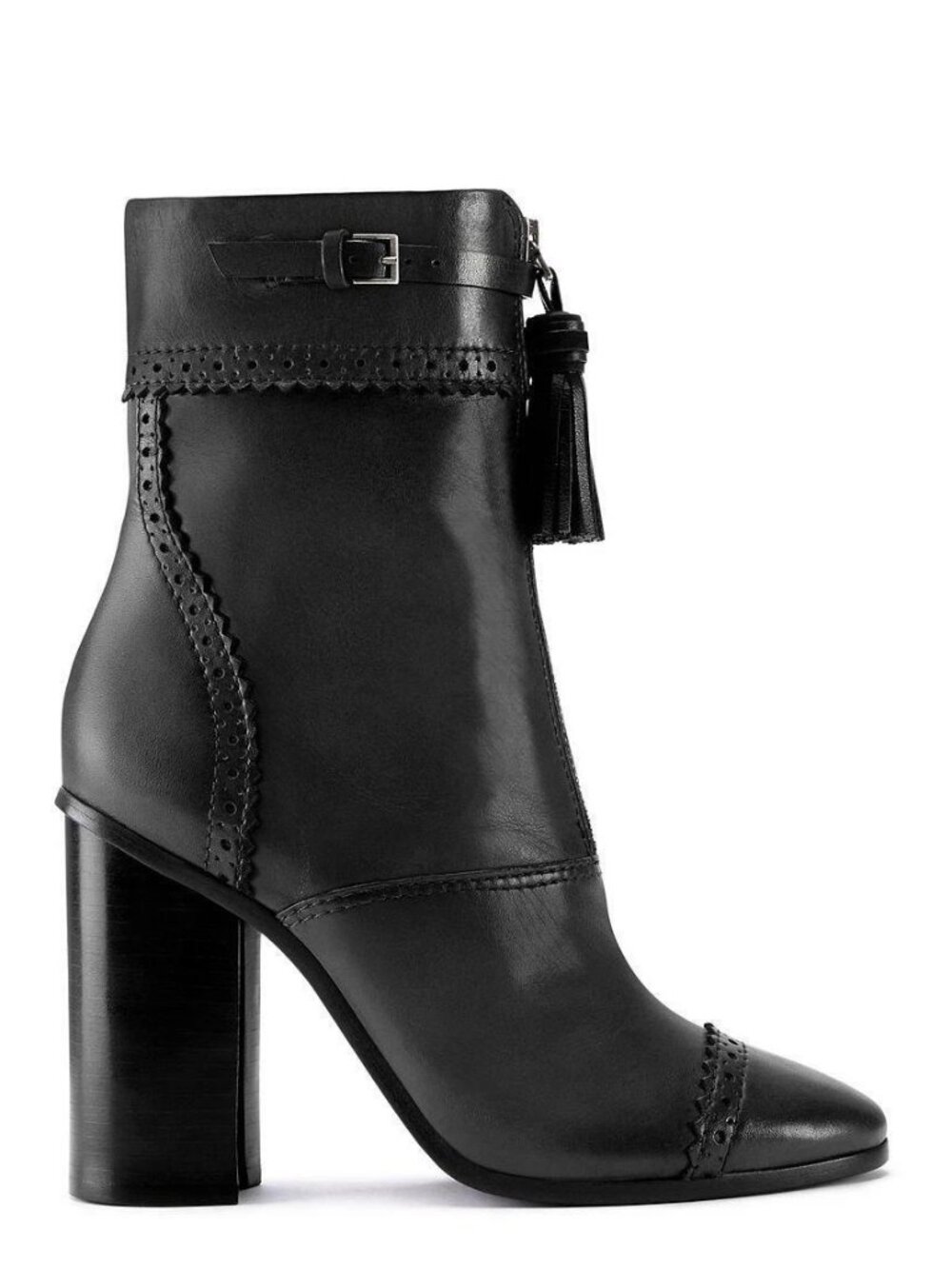 $650 TORY BURCH Huxley Leather Ankle BOOT TASSLE BLACK BLOCK 5.5 (MW1)